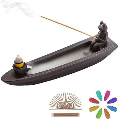 Porte Encens Cascade Grenouille - Bateau Brûleur Encens Baton avec 12 Encens Cone (1/5)