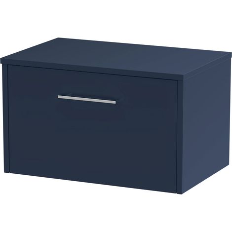 Hudson Reed Juno Wall Hung 1-Drawer Vanity Unit with Worktop 600mm Wide - Midnight Blue (1/3)