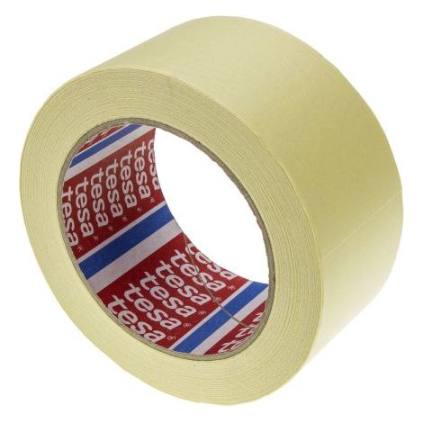 Tesa – Ruban de masquage papier 50mm x 50m – Adhésif caoutchouc pour surfaces lisses – Couleur jaune – Pour travaux de peinture