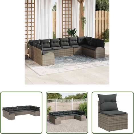 Terrassensofa - Gartensofa-set mit Kissen mit Speicher 10 pcs Grau Poly-Rattan (1/5)