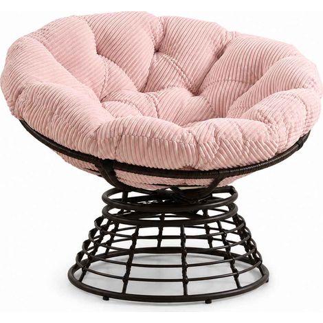 Fauteuil Papasan Pivotant 360° Rotin PE et Coussin Gris (1/4)
