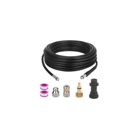Tubo flessibile per la pulizia degli scarichi da 10 m per idropulitrici Kärcher K2-K7. Il kit include ugelli e adattatori. Pressione 180 bar.
