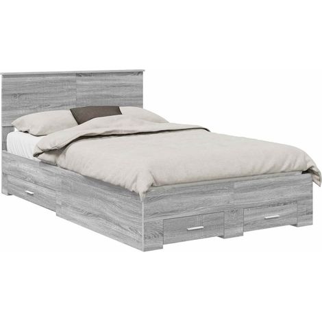 Bed Frame with Drawer Grey Sonoma 120 x 190 cm Engineered Wood vidaXL