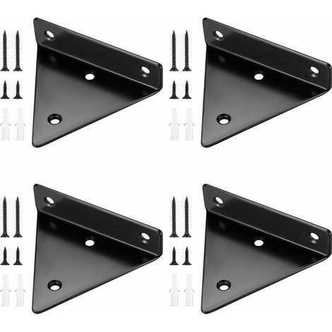 4 Pièces Supports d’Étagère Flottants Triangulaires Muraux en Métal, Invisible et Robuste pour Tablettes de 10 à 30 cm (1/5)