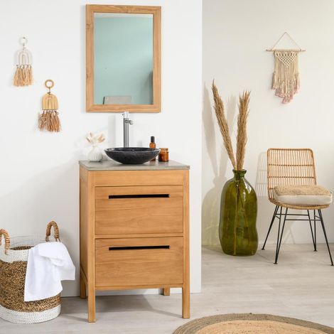 Mueble baño de teca y hormigón Sira 60 cm