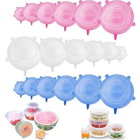 18 Couvercle Silicone, 6 Tailles Extensibles, Sans BPA, Pour Bol Pot Fruit, Micro-ondes Frigo Lave Vaisselle (1/5)