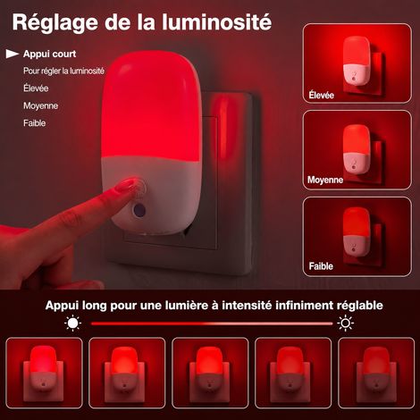 Veilleuse LED murale lumière rouge 670nm capteur crépusculaire prise EU 0.7W 670nm réf 9058 10 × 6 × 2 cm 39 g – Livraison gratuite