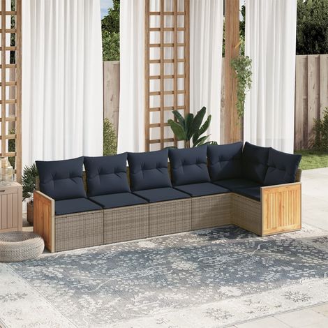 6-teiliges Gartensofa-Set mit Kissen, grau, Polyrattan (1/5)