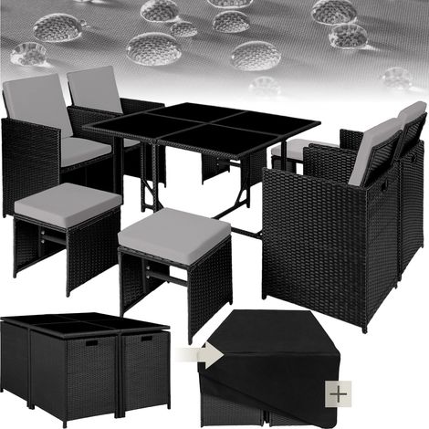 Tectake – Salon de jardin BILBAO 8 places – Ensemble table et chaises en résine tressée – Housse de protection incluse – Dimensions table 110x110cm