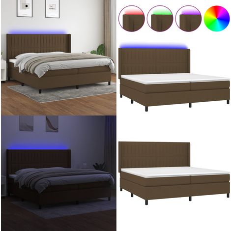 Sommier à lattes de lit matelas et LED Marron foncé 200x200 cm - Sommier Tapissier - Lit Plateforme - Lit Avec Led - Matelas À Ressorts Ensachés - Têtière Ajustable - Home & Living (1/5)