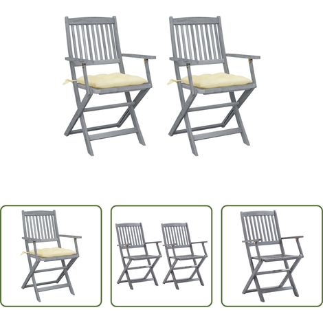 Akazienholz - Klappbare Gartenstühle 2 Stk. mit Kissen Massivholz Akazie (1/5)
