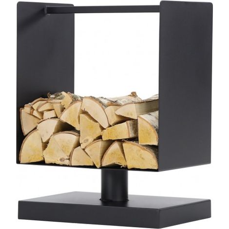Range bûches sur pied carré en acier noir 45x30x60 cm – Design moderne pour stockage bois – Fabrication européenne – 10,6 kg – Farmcook