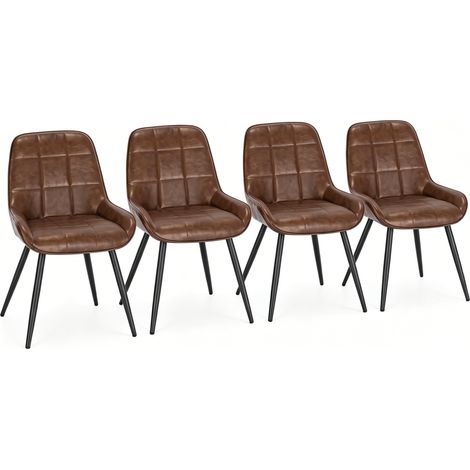 Lot de 4 chaises de salle à manger en cuir régénéré marron, dossier ergonomique, assise rembourrée 47 cm, pieds métal, pour cuisine et bureau  CHICFURN (1/5)