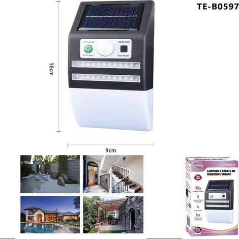 APPLIQUE DOPPIA STRISCIA LED MURO PARETE ESTERNO SOLARE SENSORE MOVIMENTO 0597 (1/3)