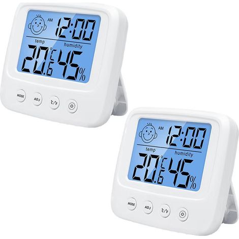 Hygromètre blanc, thermomètre d'ambiance, capteur d'humidité et de température ambiante, grand écran LCD numérique, 2 pièces (1/5)