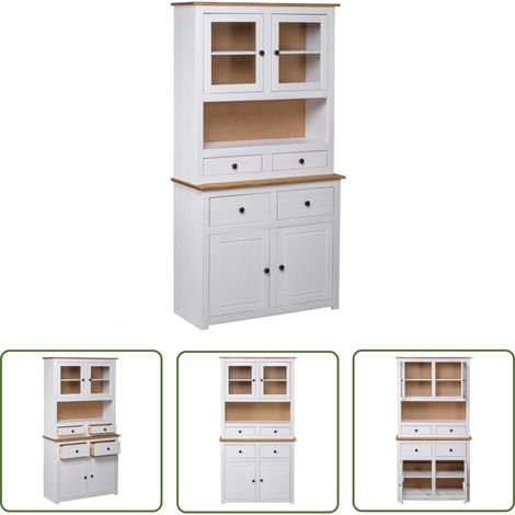 The Living Store Highboard Weiß 93x40,5x180 cm Kiefernholz Panama - Schreibtisch - Sideboard - Holzschrank - Wohnzimmermöbel - Buffet (1/5)