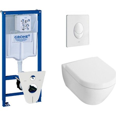 Villeroy & Boch Subway 2.0 ensemble de WC avec réservoir encastré, abattant de WC softclose et à déclipsage rapide et plaque de commande blanche