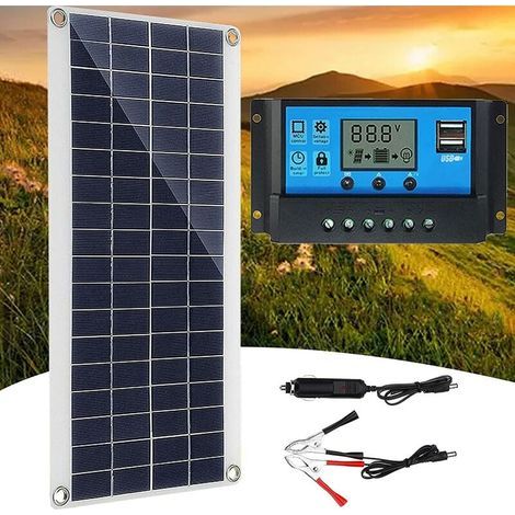 Panneau solaire 8W 12V – Efficacité 23% – Étanche pour extérieur – Kit avec contrôleur 60A pour camping-car et yacht (1/4)