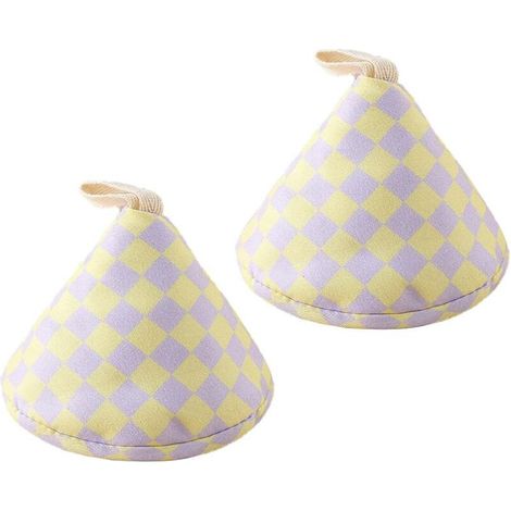 Pièces Support de Poignée de Casserole en Coton, Clip de Casserole en Tissu Résistant à la Chaleur Couvercle Gant de Cuisson Gant de Four Mini Triangle Isolé Antidérapant (Plaid Jaune Violet) (1/5)