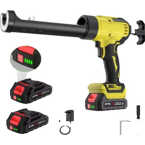 Pistola de calafateo, control de velocidad ajustable, diseño ergonómico, color amarillo (2 baterías) (1/2)
