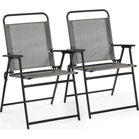 Yaheetech Lot de 2 Chaise de Jardin Extérieur Chaises Pliantes avec Dossier Haut et accoudoirs Chaises de terrasse Camping Portable Gris