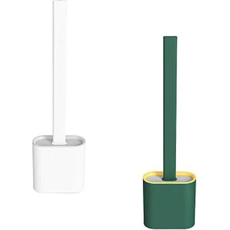 pair Brosse WC pour salle de bain -Set de brosse WC en siliCône pour salle de bain ou WC d'invités (blanc et vert)-Fei Yu