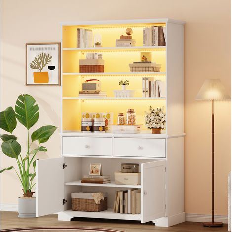 Vitrina blanca 100 x 38 x 170 cm con 2 puertas, 2 cajones, LED y almacenamiento (1/5)