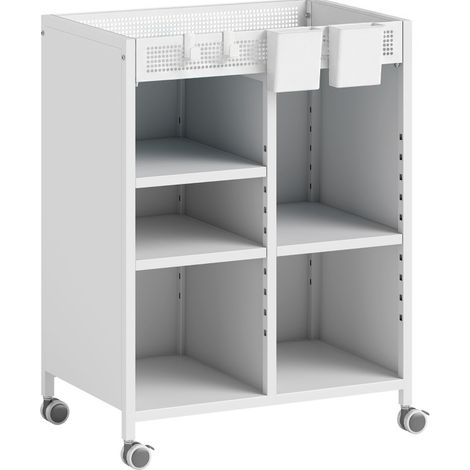 CHICFURN Estantería con ruedas de 4 niveles en metal blanco, regulable para oficina y salón (1/5)