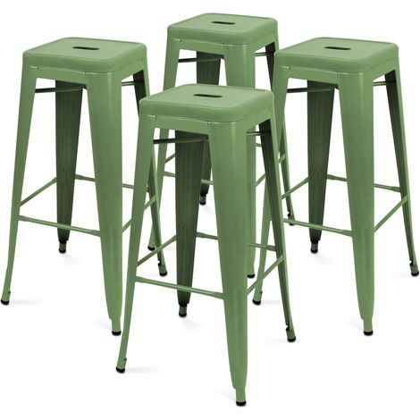 Lot de 4 tabourets de terrasse en métal mat vert cactus