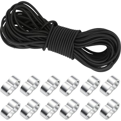 6mm x 12m Corde Tendeur Elastique Noir, Corde Elastique pour Bache avec Lot 12 pcs Manchons, Multifonctionnel Sandow pour Bache, Camping, Jardinage, Remorques et Usage Extérieur (1/5)