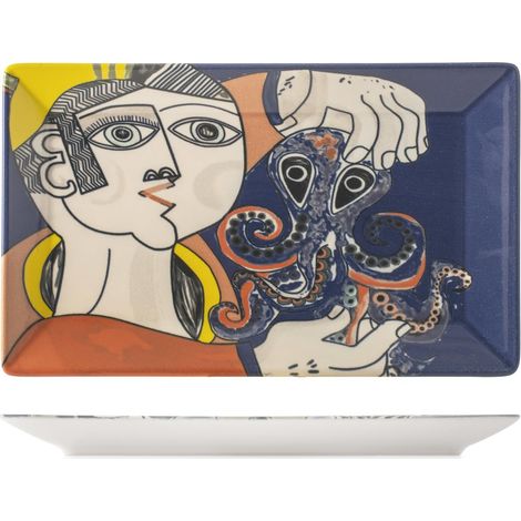 Set de 6 Assiettes Rectangulaires en Stoneware Décoré, 25x15 cm, Lavables au Lave-Vaisselle et Adaptées au Micro-ondes