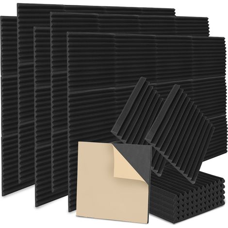 TolleTour 48 pannelli acustici adesivi, scanalature triangolari 30 x 30 x 2.5 cm, pannelli fonoassorbenti per un efficace isolamento acustico, colore nero (1/5)