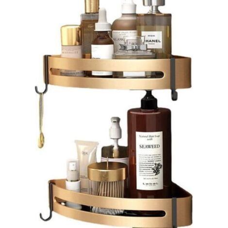 Paquet de 2 paniers de douche d'angle, sans perçage collant, rangement pour shampoing et savon avec crochets