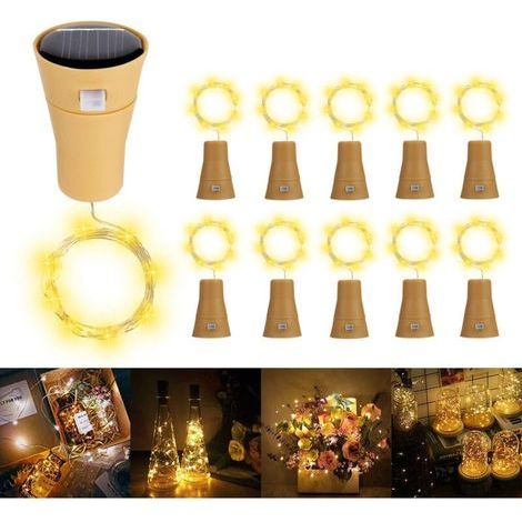FENOPLASTICAGuirlandes Lumineuses LED Solaire Bouchon de la Bouteille, 1m 10 LEDs Fil de Cuivre Lumière Décorative pour DIY Bouteille/Bar//Chambre/Mariage/Noël/Fête - Blanc Chaud Lot de 10 (1/5)