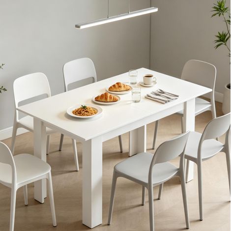 Mesa extensible de comedor 180 x 80 x 75 cm blanca en MDF y acero DESVIAE (1/5)