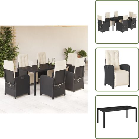 Chaise en résine - vidaXL Ensemble à manger de jardin coussins 7pcs Noir Résine tressée - Table en verre (1/5)