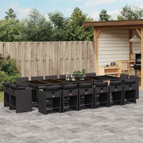 Ensemble à manger de jardin coussins 17 pcs-Salon de jardin résine tressée (1/5)