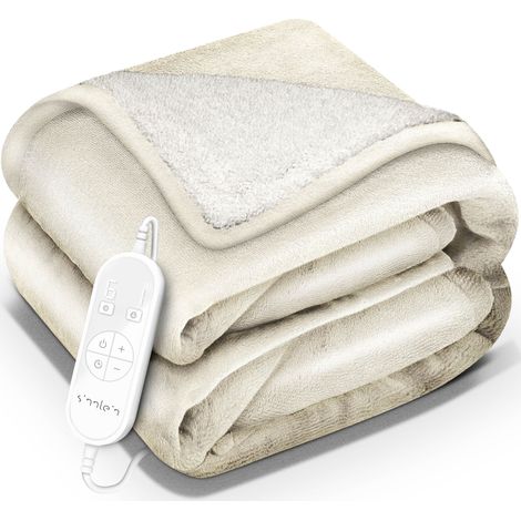 sinnlein Couverture chauffante avec arrêt automatique, 180 x 130 cm, beige  Couverture chauffante avec 9 réglages de température  Couverture lavable pour lit ou canapé  Couverture chauffante avec minu