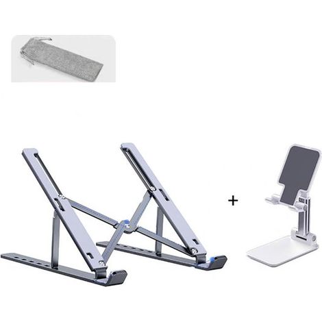 1 supporto per laptop, in lega di alluminio, leggero, compatto, portatile, pieghevole - ventilazione e dissipazione del calore, regolazione in 6 posizioni - supporto per laptop (grigio) (1/5)