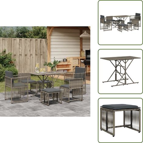 The Living Store Ensemble à manger de jardin et coussins 7 pcs gris rotin - Salon De Jardin - Set Salon De Jardin - Mobilier De Jardin - Table De Jardin - Chaises De Jardin