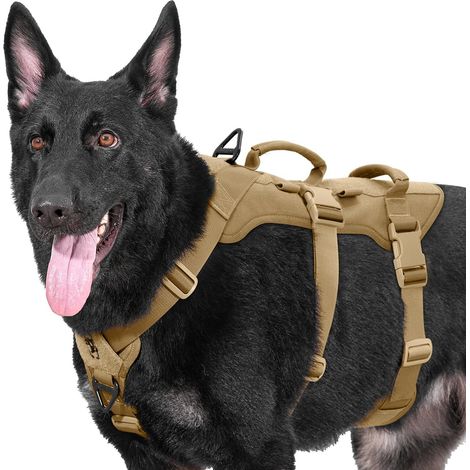 Harnais tactique pour chien réglable et anti-traction avec poignées de contrôle
