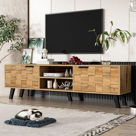BLOSSOM Meuble TV 160,5 x 35,5 x 45 cm,avec 2 portes et 2 niches ouvertes,moderne - Bois Naturel