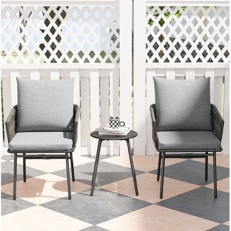 Set bistro 3 pezzi in resina intrecciata grigia, 2 poltrone, tavolo 40 cm (1/5)