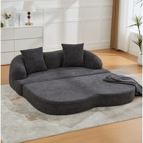 Canapé convertible 2 places 157x84x65 cm, lit banquette pliant, 2 coussins, pour salon, chenille gris foncé (1/5)