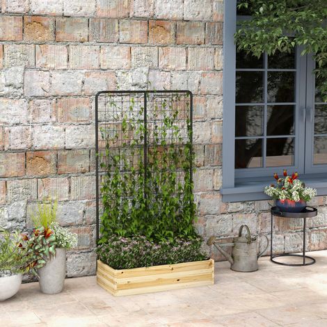 Jardinera elevada con enrejado 80 x 38 x 145 cm de madera natural y acero lacado HAVRYA (1/5)