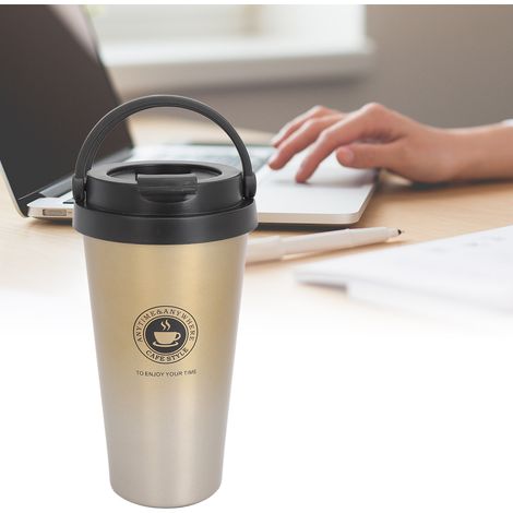 Tragbarer und leicht zu transportierender Kaffeebecher, Edelstahl-Thermoskanne fürs Auto, gelber Farbverlauf, 500 ml (1/5)