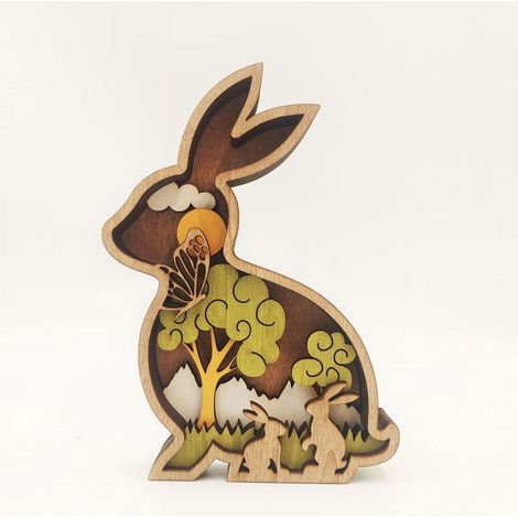 Lapin En Bois - Sculpture Murale Creuse - Décoration Intérieure Et Extérieure - Pour Pâques Et Intérieur - 1 Pièce (1/3)