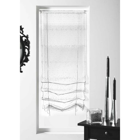 Store enrouleur goutte d'eau 70x200 cm – Organza 100% polyester – Ourlet passe tringle – Deux rubans satins à remonter