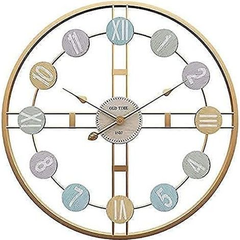Tigrezy Retro Runde Wanduhr 40 cm Römische Ziffern Metall Schlafzimmerdekor (Gold)