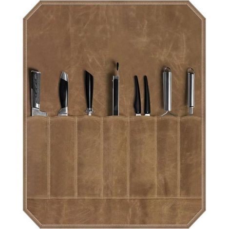 Protector de utensilios de chef, Estuche para 12 cuchillos, Bolsa portátil para cuchillos, ¡Cuchillos no incluidos (55x45cm), Caqui (1/5)